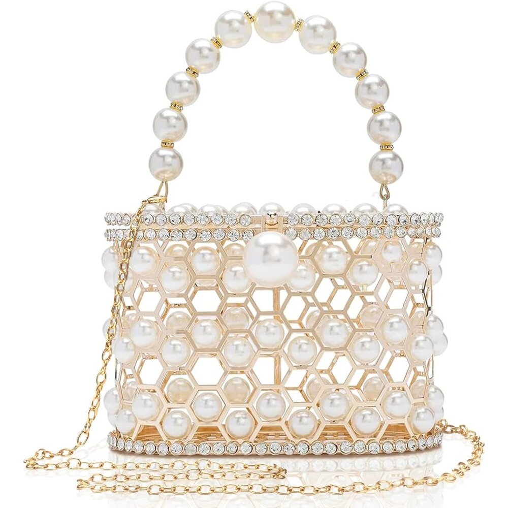 ⚡Women's White Detachable Pearl Diamond Chain Soft Velvet Shoulder Clutch Bag
